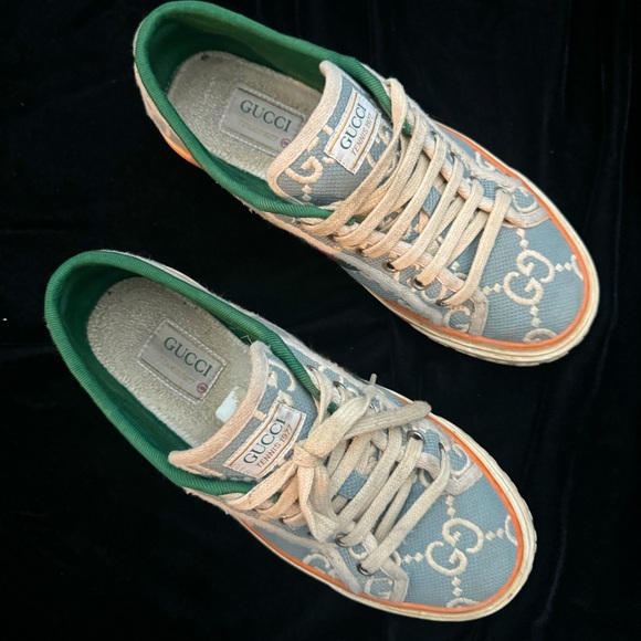 GUCCI🔷SHOES 1977 TENNIS LOGO GG BLUE🔹SNEAKERS! MATERIAL VEGAN SNEAKERS! - Picture 3 of 3